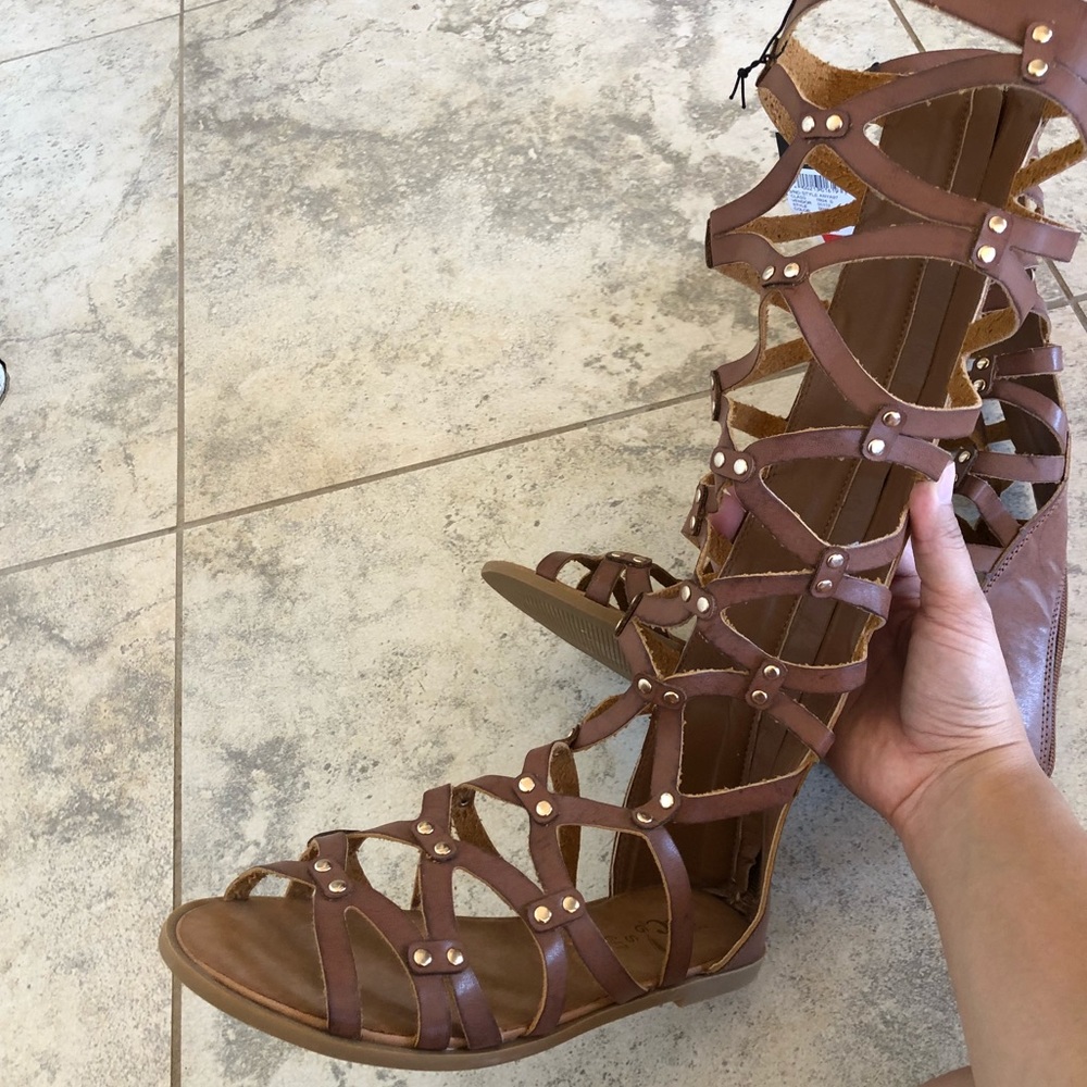 Knee high brown gladiator sandals